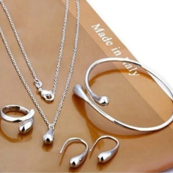 Unbranded Jewelry - Jewely Set, 16" Necklace, Bracelet. Earrings, Ring .925 Waterdrop Sterling...